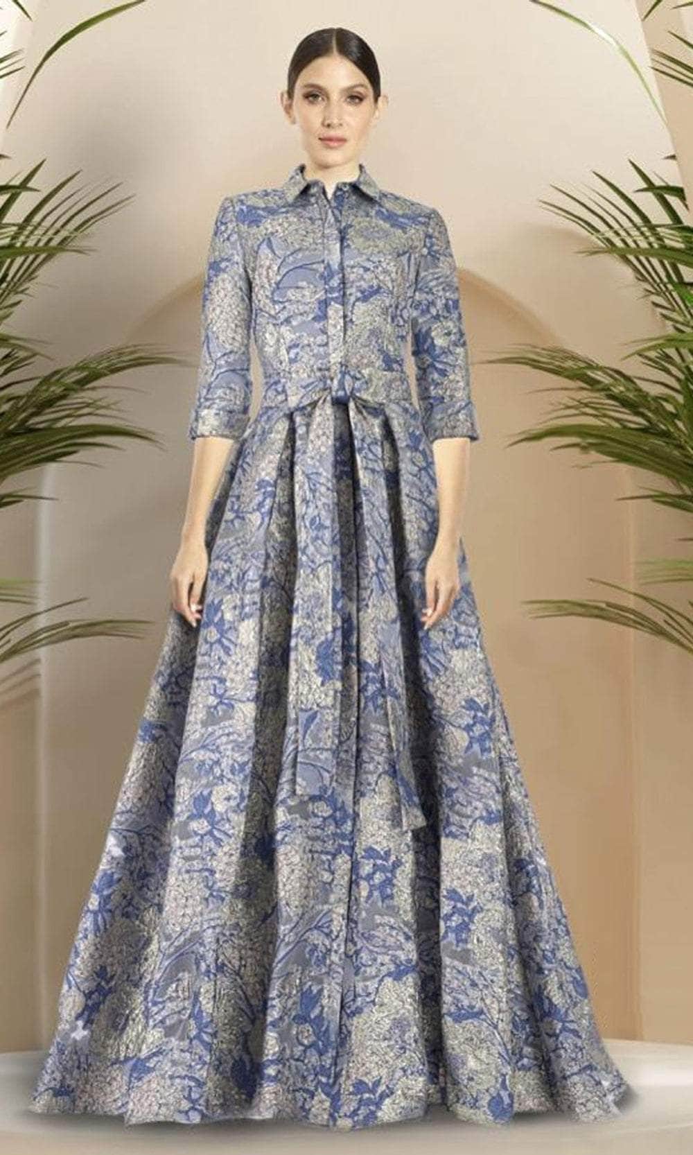 Janique 81325 - Collared A-Line Gown Mother of the Bride Dresses 2 / Blue