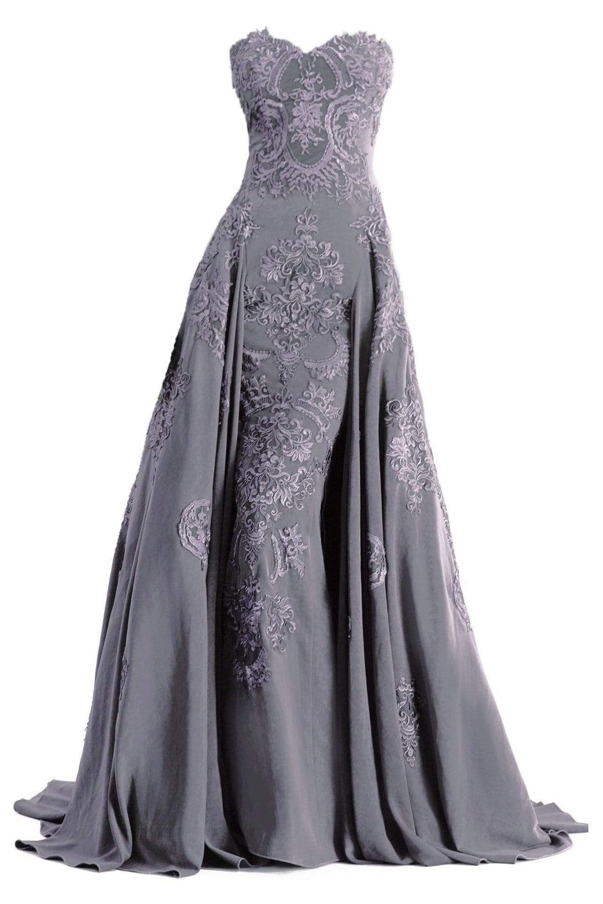 Janique - Embroidered Straight Neck A-line Gown W1691 Special Occasion Dress 10 / Platinum