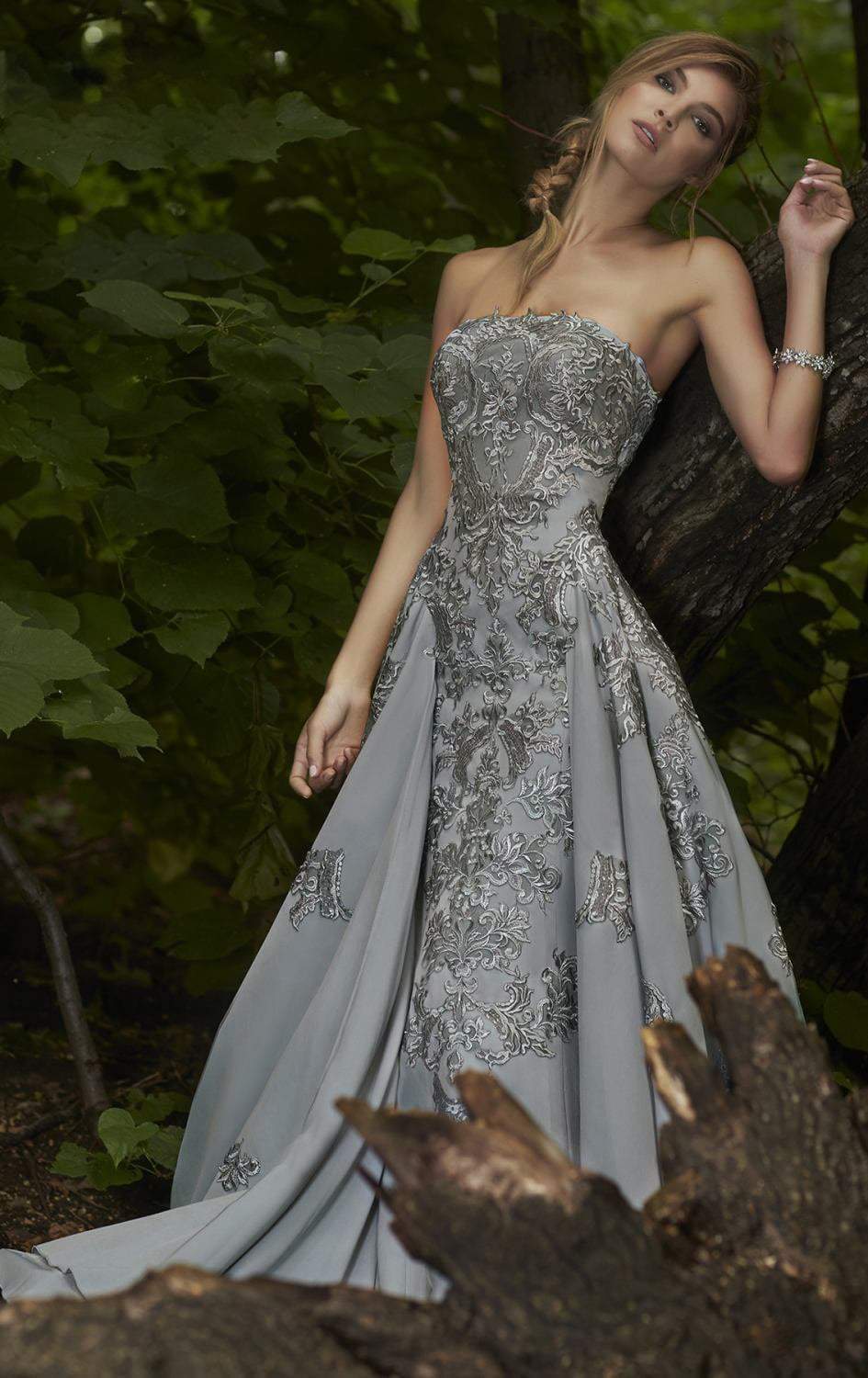 Janique - Embroidered Straight Neck A-line Gown W1691 Special Occasion Dress