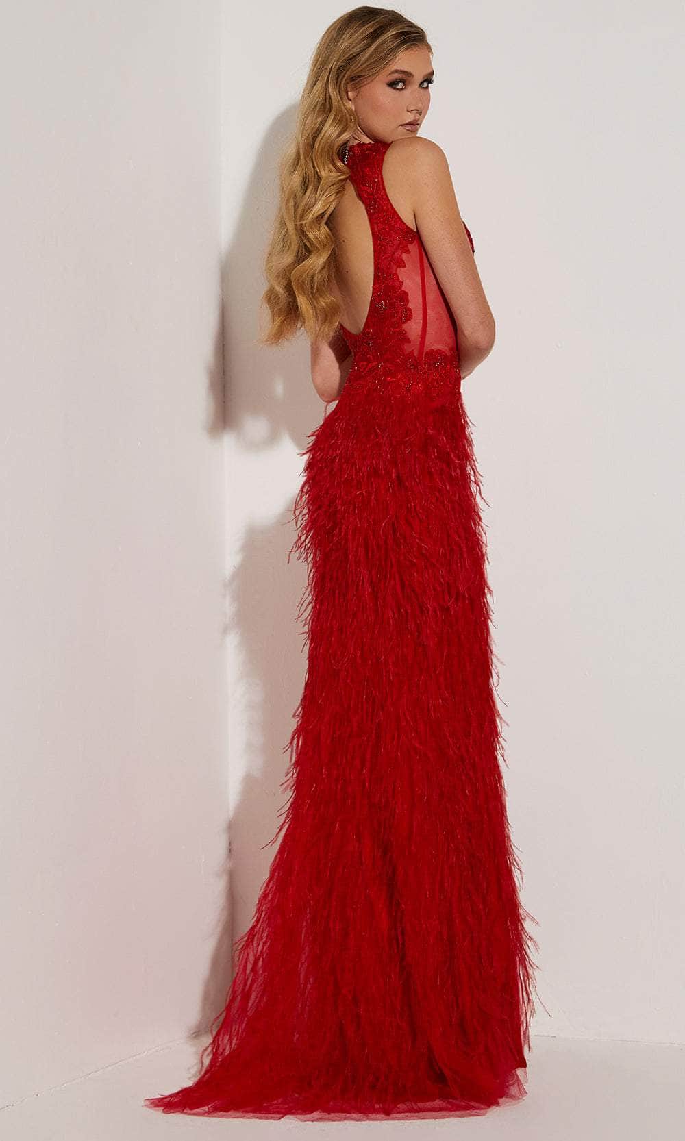 Jasz Couture 7433 - V-Neck Feather Skirt Dress Special Occasion Dress