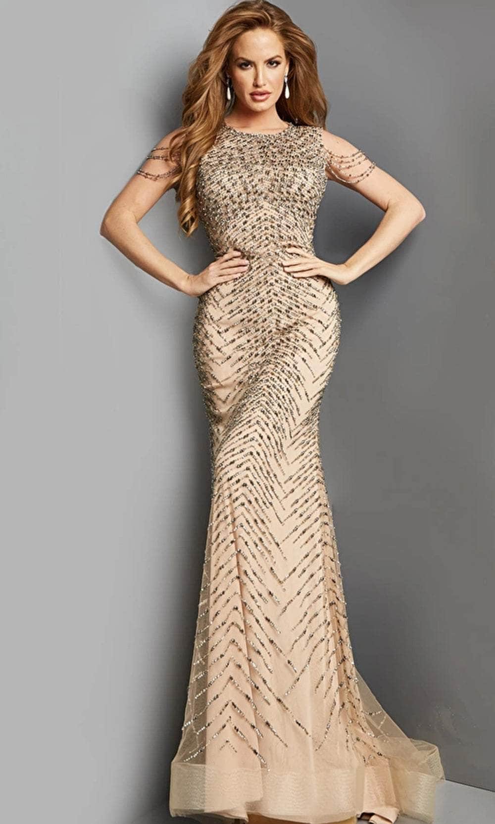 Jovani 02128SC - Jewel Neck Beaded Evening Dress ADASA Jovani 02128SC - Jewel Neck Beaded Evening Dress ADASA