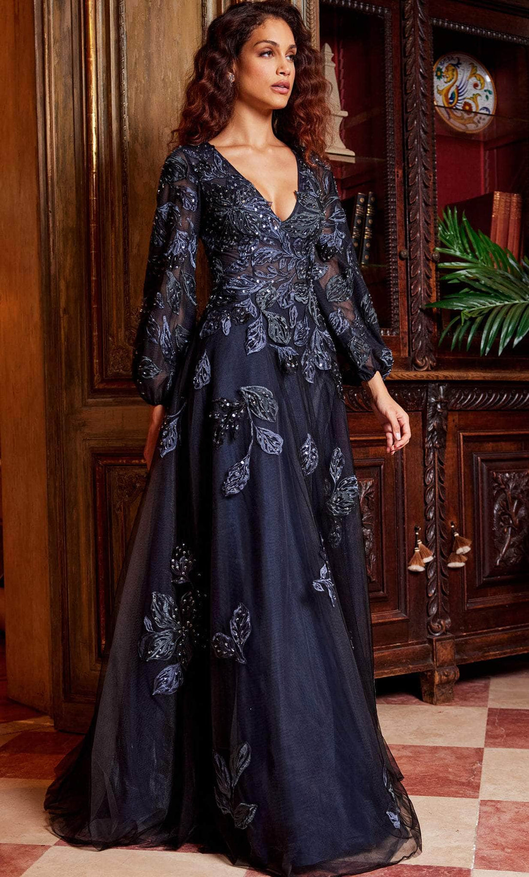 Jovani 09943 - Embroidered Deep V-Neck Evening Gown Special Occasion Dress