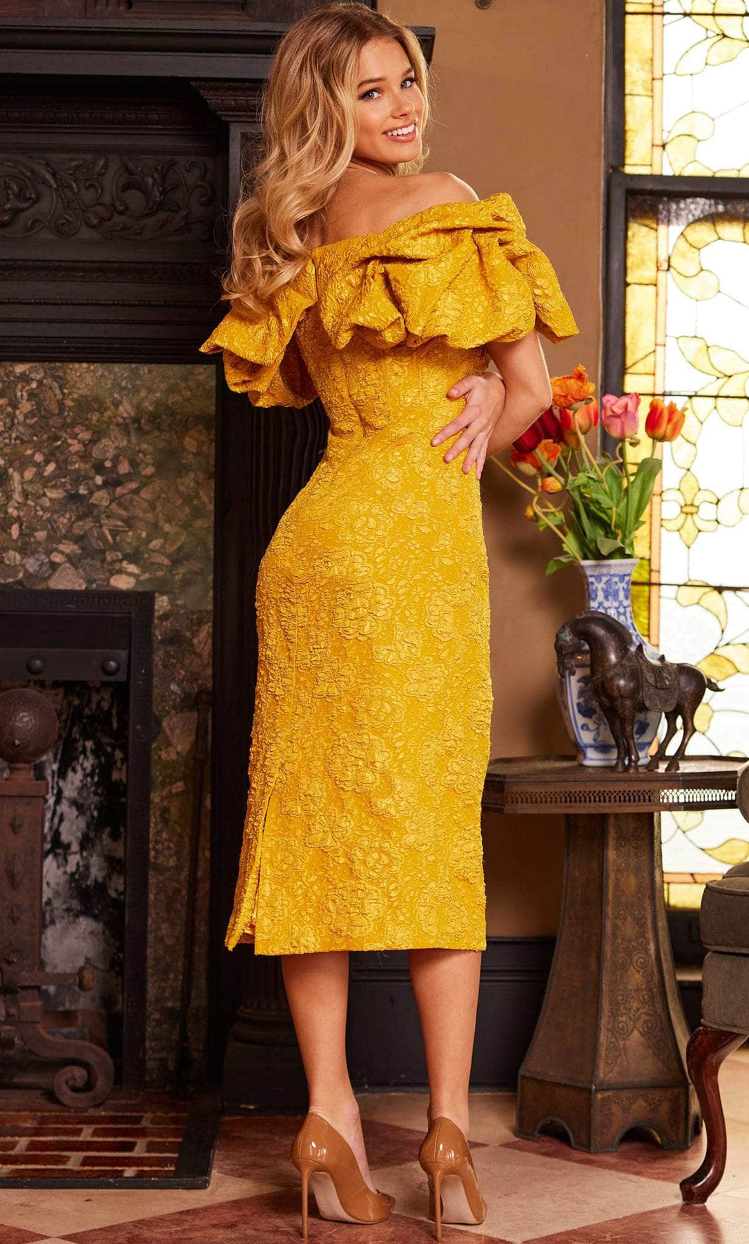 Jovani 23848 - Ruffled Off Shoulder Cocktail Dress Special Occasion Dress