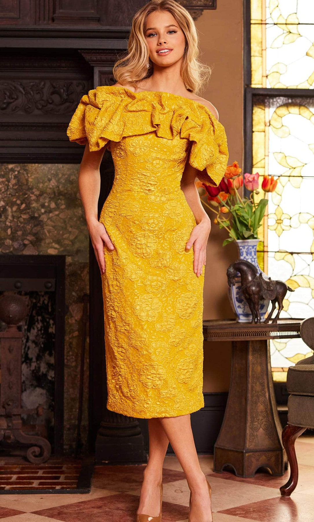 Jovani 23848 - Ruffled Off Shoulder Cocktail Dress Special Occasion Dress