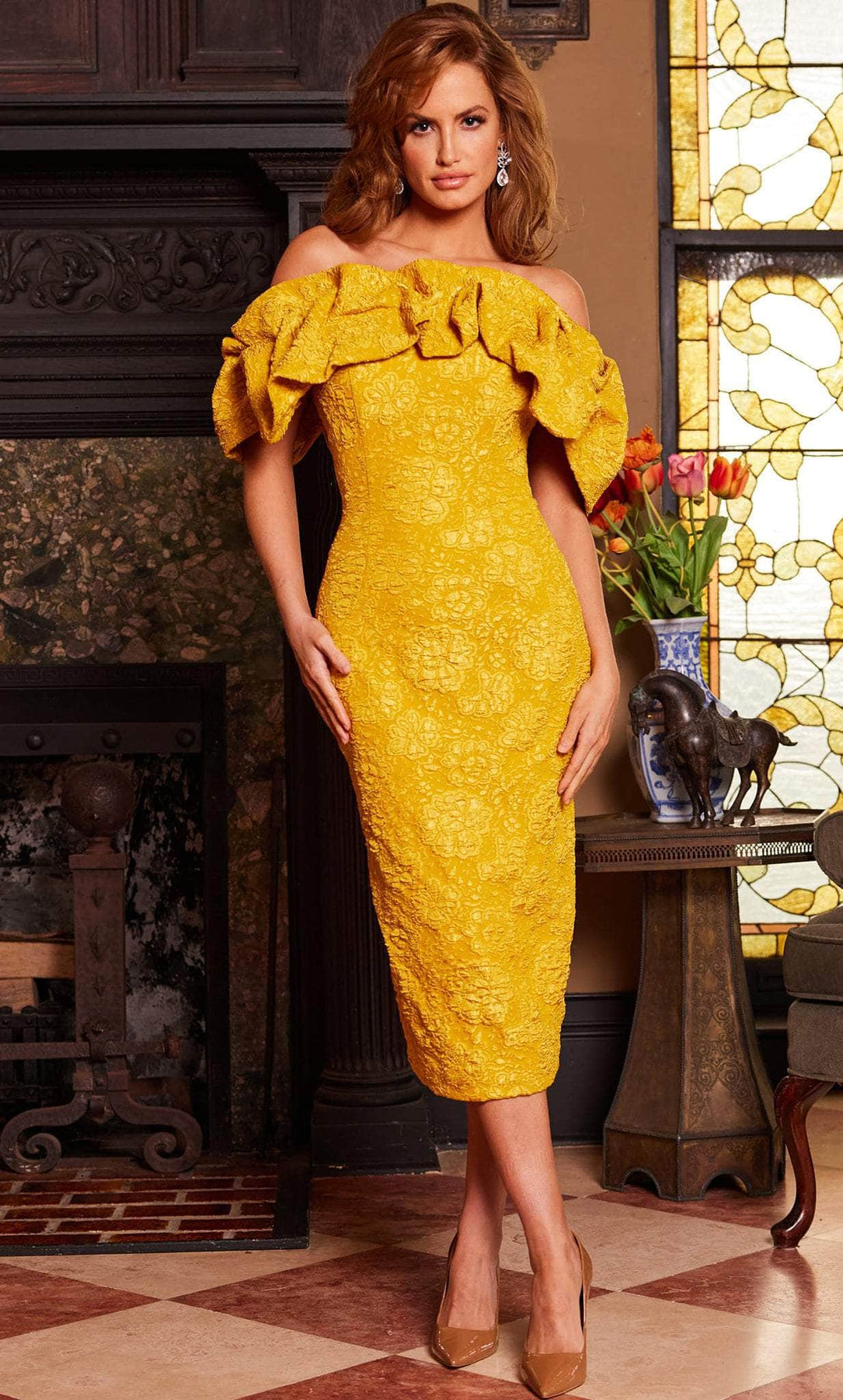 Jovani 23848 - Ruffled Off Shoulder Cocktail Dress Special Occasion Dress