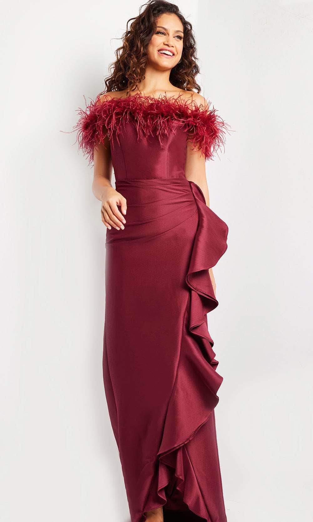Jovani 25786 - Feather Neckline Evening Dress Special Occasion Dresses
