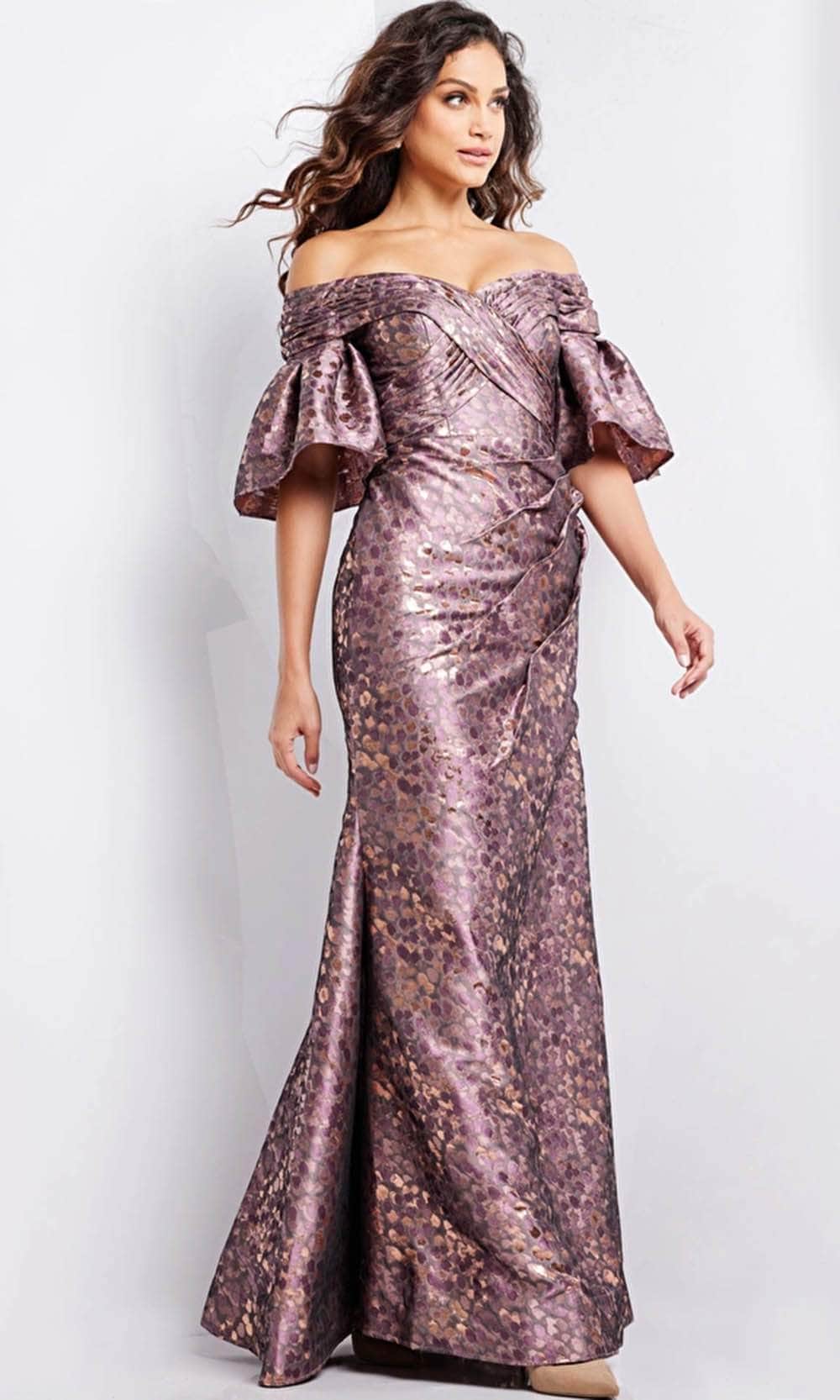 Jovani 26258 - Off Shoulder Metallic Floral Evening Gown Special Occasion Dresses
