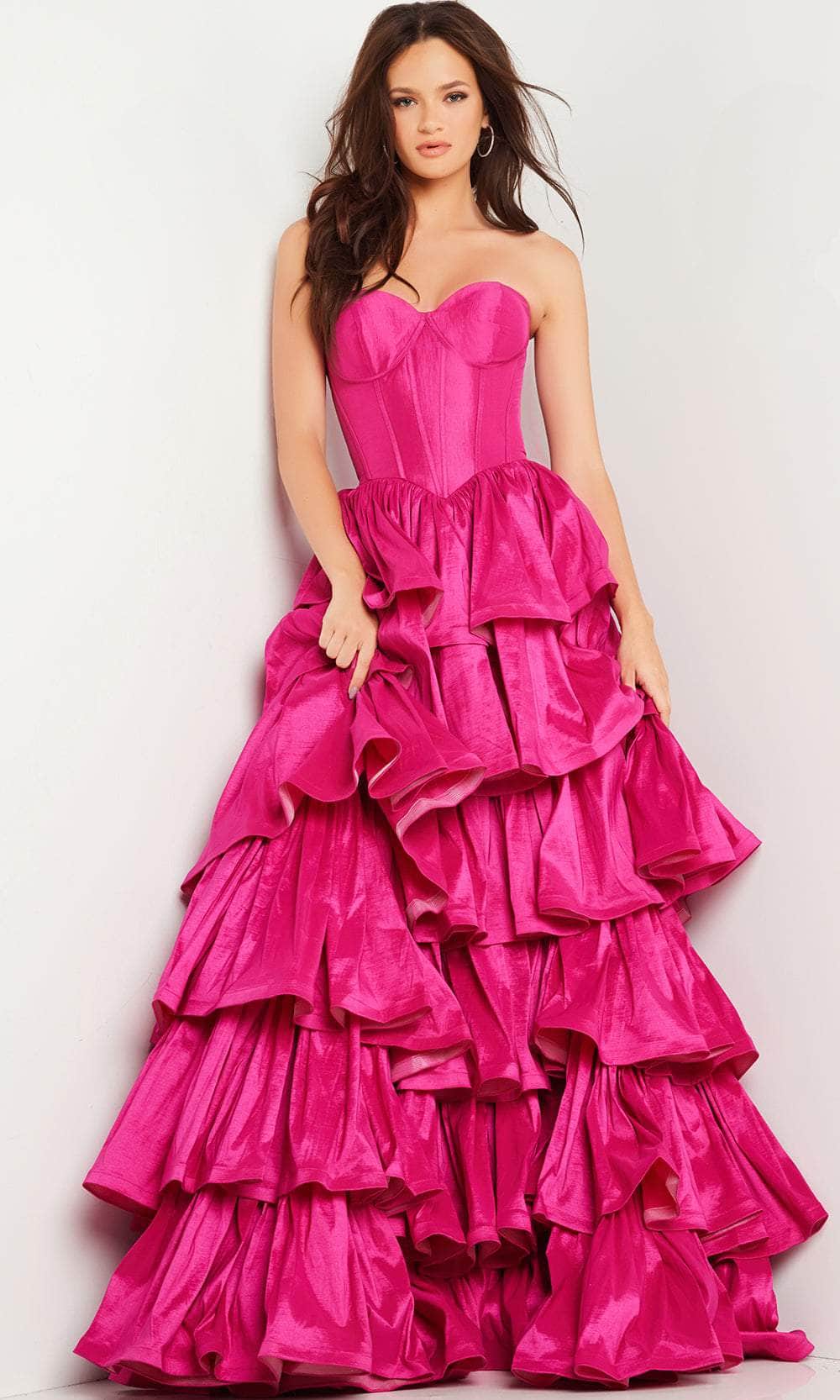 Jovani 36619 - Bustier Ruffled Prom Dress Special Occasion Dress 00 / Fuchsia