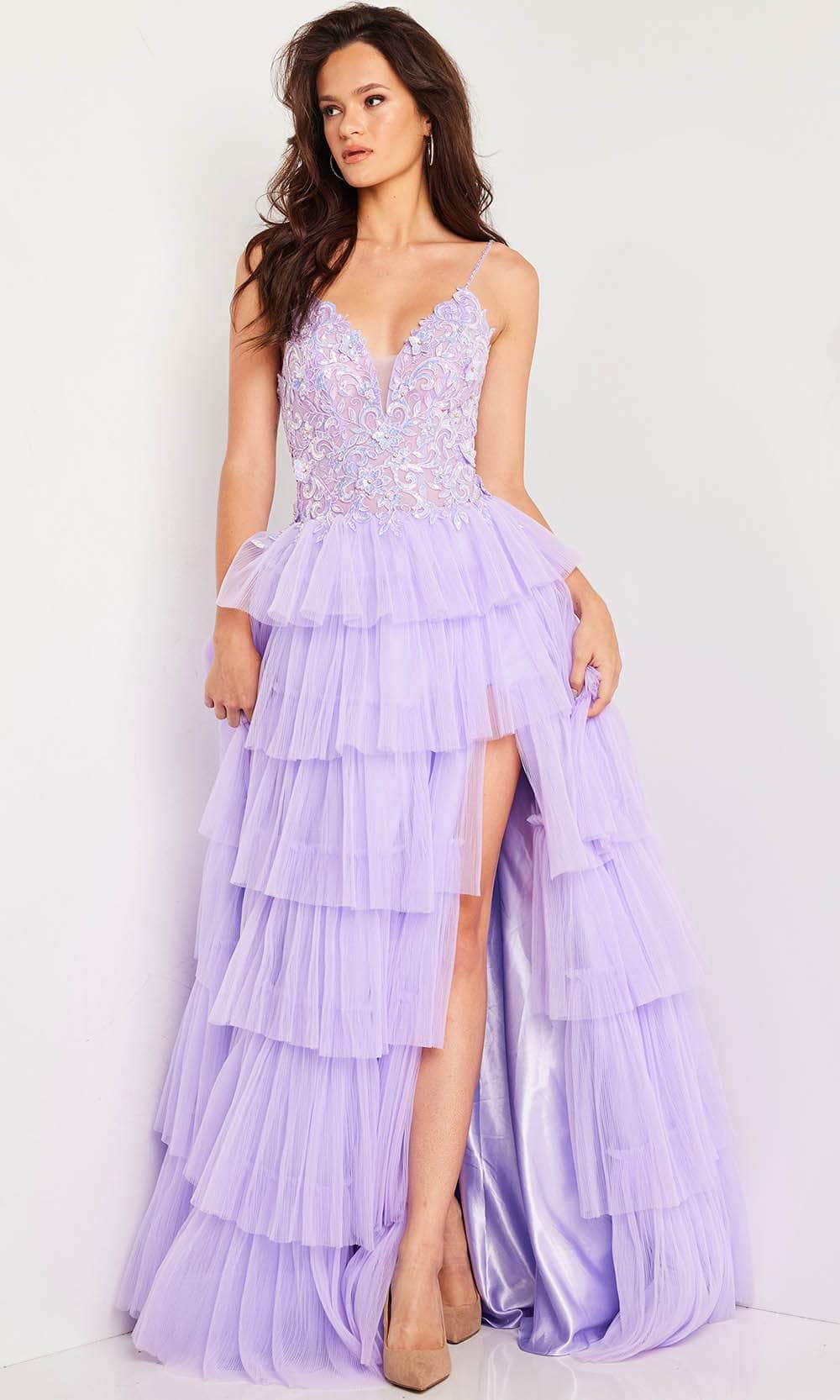 Jovani 37190 - V-Neck Floral Embroidered Prom Gown Special Occasion Dresses