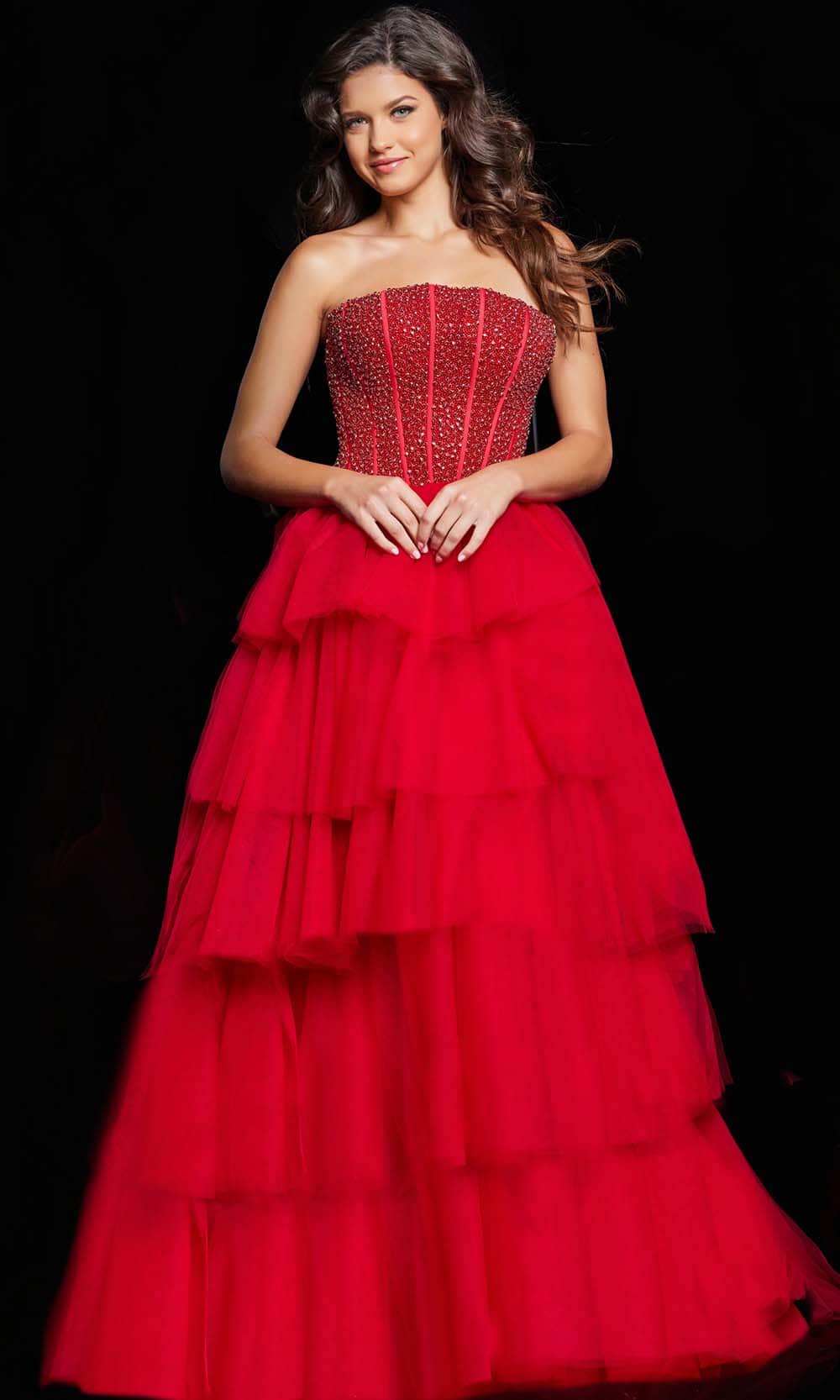 Jovani 37210 - Beaded Strapless Tiered Ballgown Special Occasion Dresses
