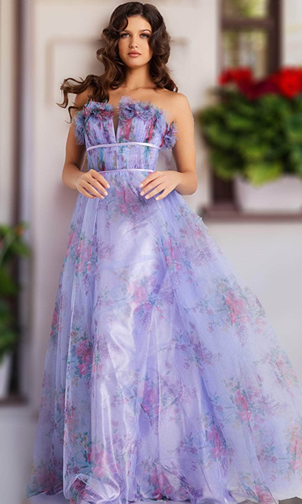 Jovani 39151 - High Waist Floral Dress Jovani 39151 - High Waist Floral Dress