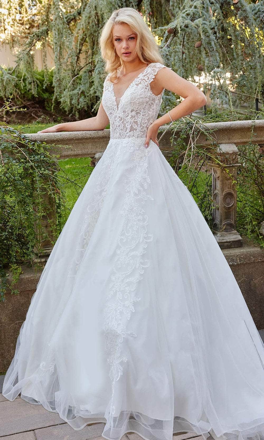 Jovani Bridal JB07633 - Long A-Line Dress - Illusion Corset Bodice, Cap Sleeve, Embroidery, Lace-Up Back, Horsehair Hem, Sweep Train ADASA Jovani Bridal JB07633 - Long A-Line Dress - Illusion Corset Bodice, Cap Sleeve, Embroidery, Lace-Up Back, Horsehair Hem, Sweep Train ADASA