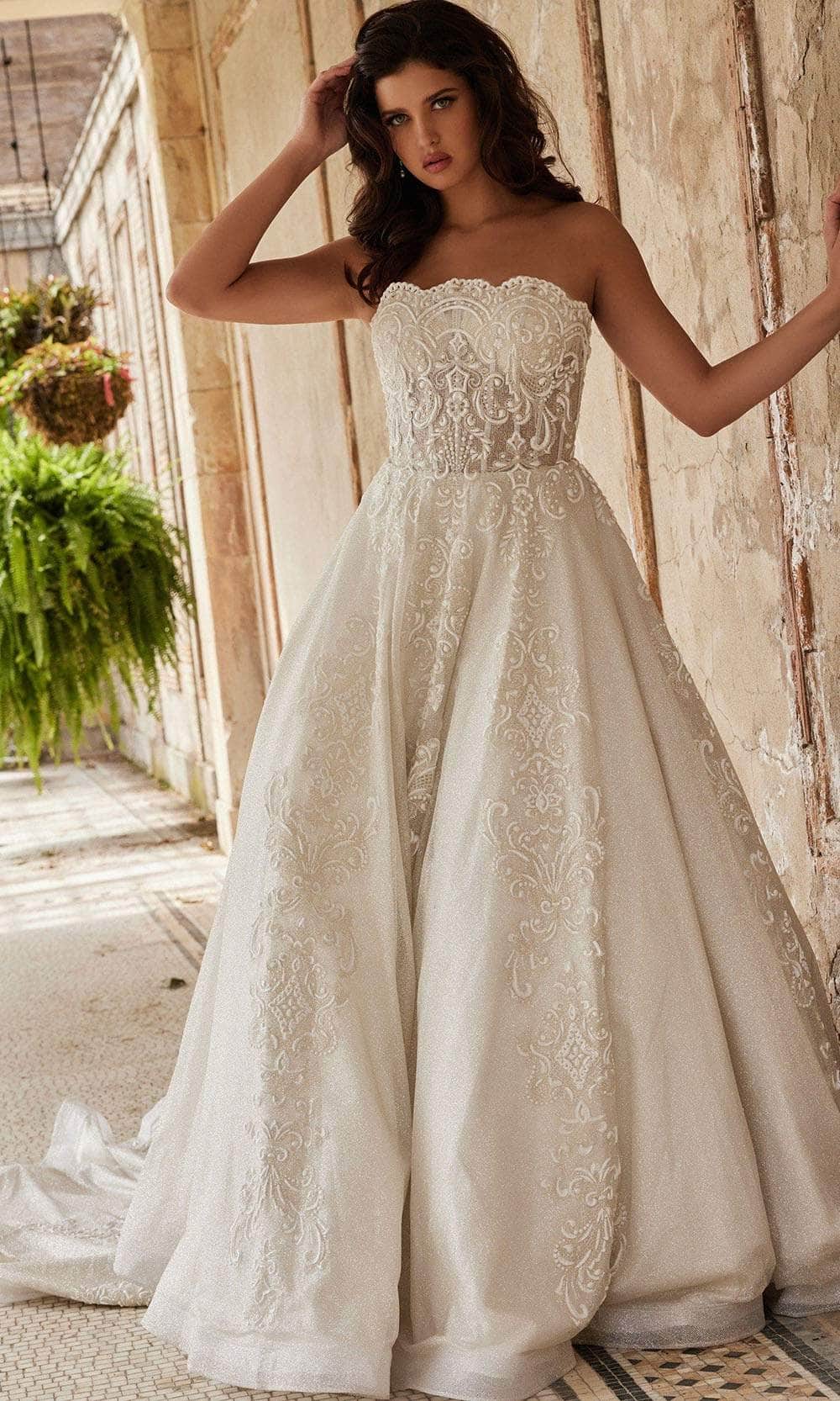 Jovani JB24563 Ball Gown Glitter Long Lace Wedding Dress - Off-White / 10 Jovani JB24563 Ball Gown Glitter Long Lace Wedding Dress - Off-White / 10