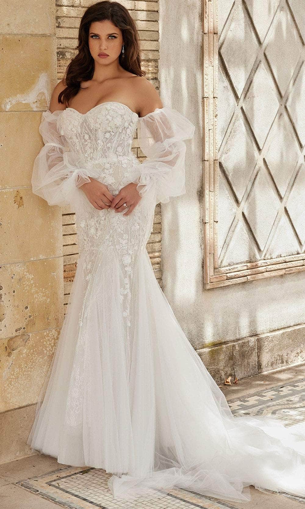 applique mermaid wedding dress Tina Holly TW120 Long 3D Floral Applique Mermaid Wedding Dress