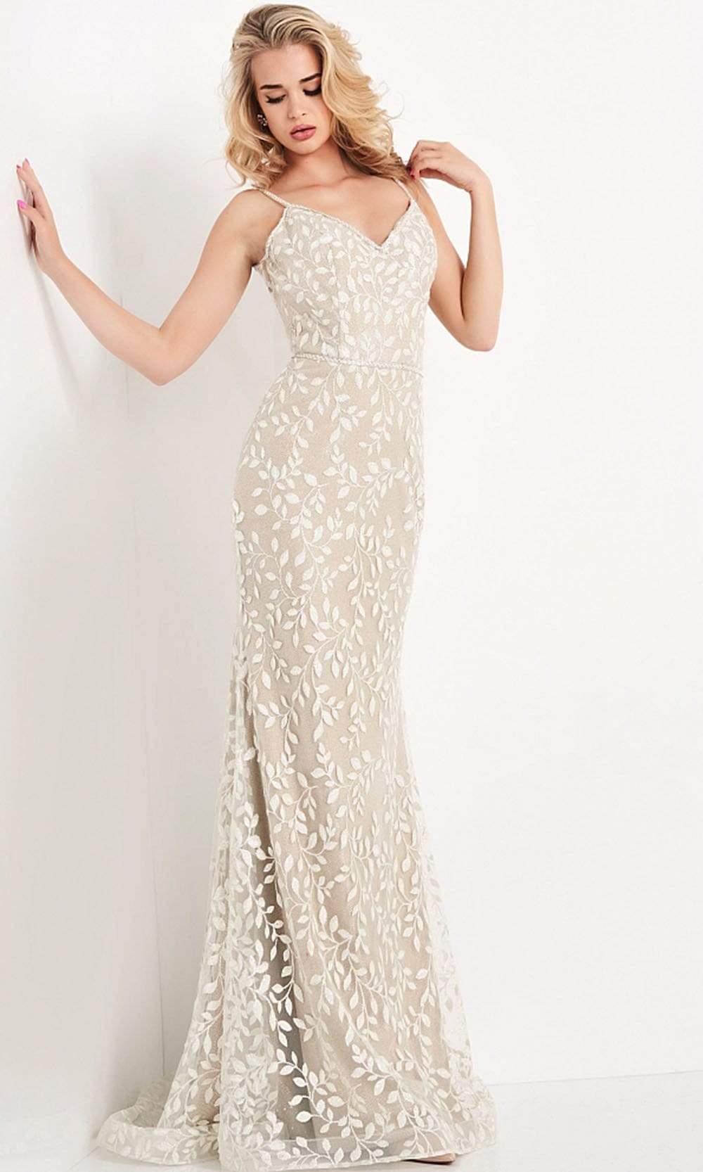 Jovani - JVN06472 Embroidered V Neck Evening Gown Evening Dresses