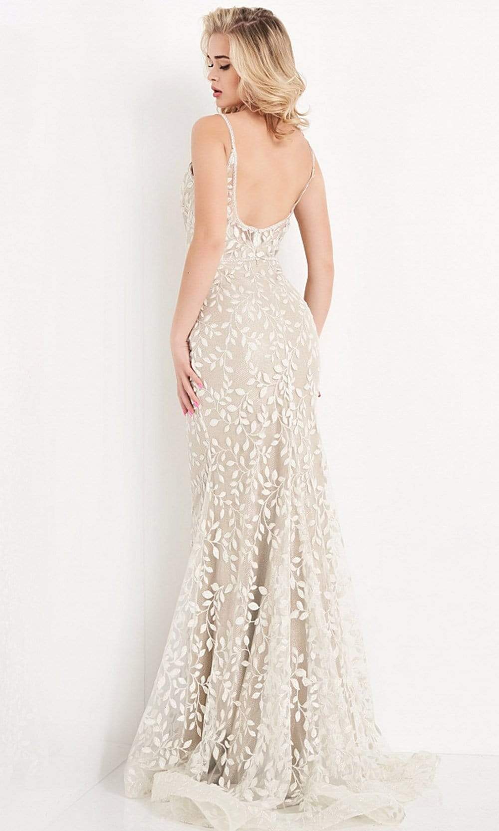 Jovani - JVN06472 Embroidered V Neck Evening Gown Evening Dresses