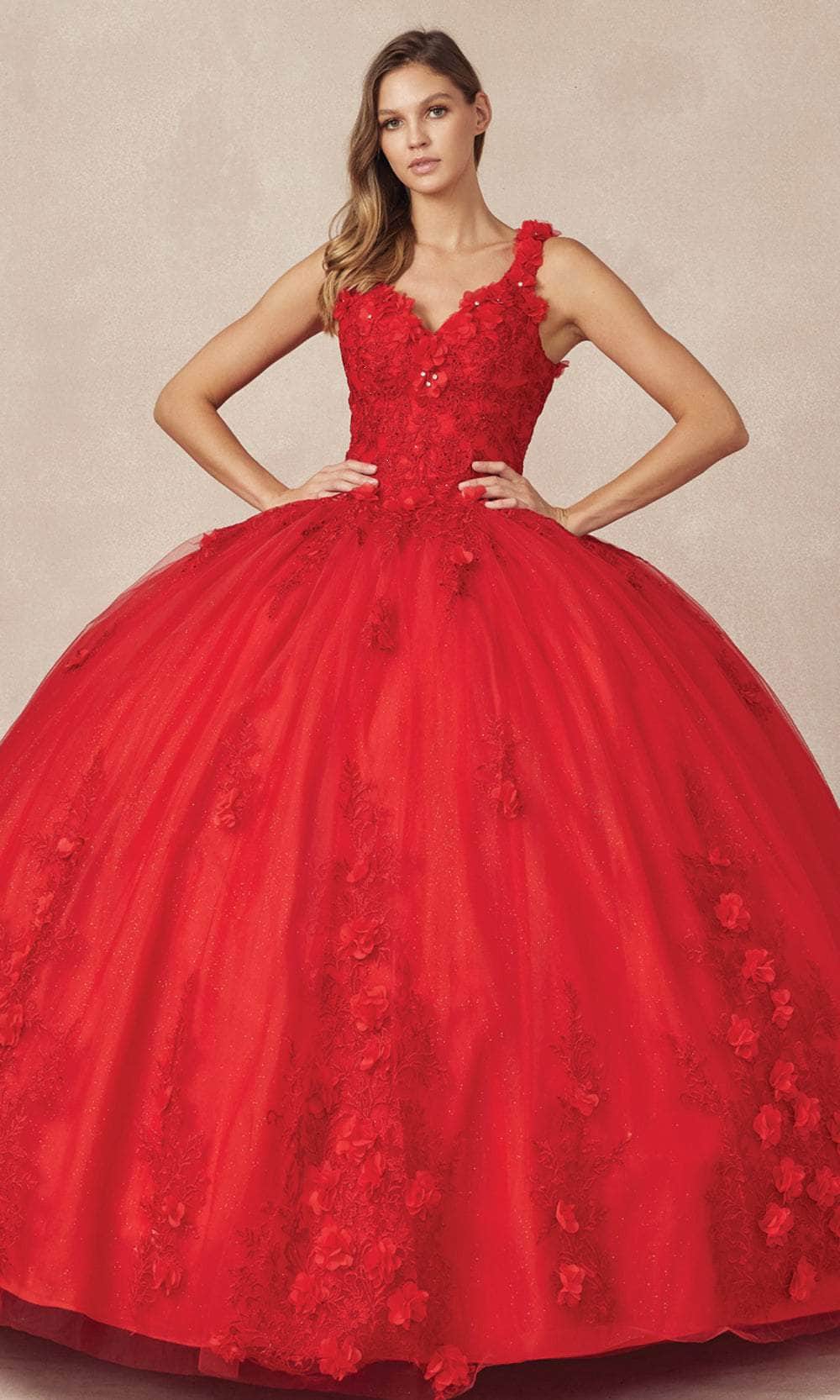 Juliet Dresses 1437 - Floral Applique Ball Gown Special Occasion Dress XS / Red