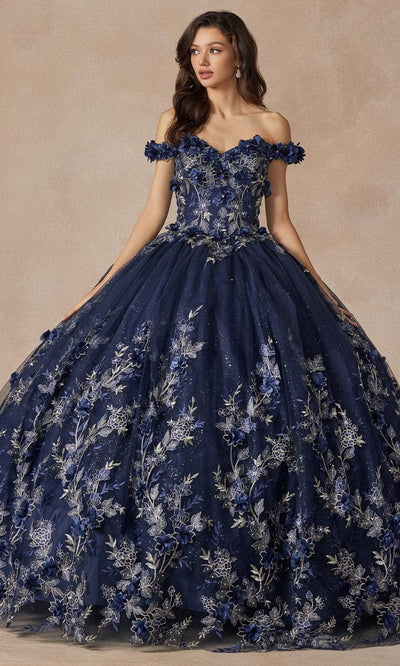 Juliet Dresses 1447 - Off-Shoulder Basque Ball Gown Special Occasion Dress XS / Navy Blue