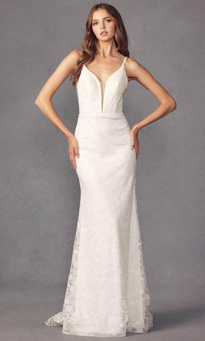 Juliet Dresses 272 - Plunging V-Neck Evening Dress Special Occasion Dress XS / Off White