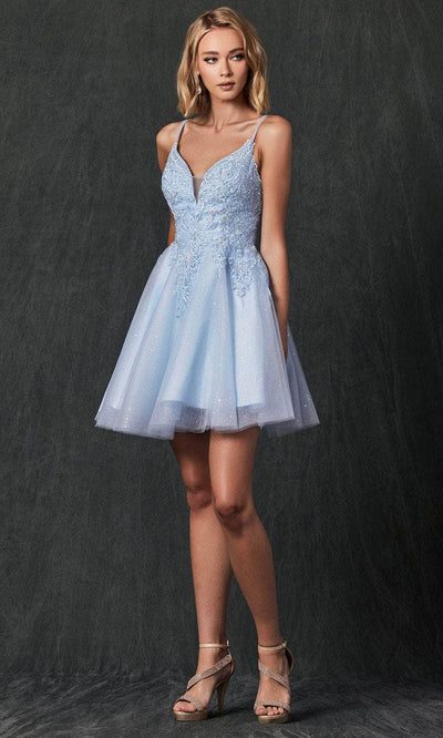 Juliet Dresses 857 - Embroidered Babydoll Cocktail Dress Special Occasion Dress XS / Ice Blue
