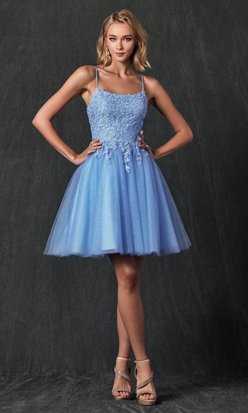 Juliet Dresses 860 - Floral Applique Cocktail Dress Special Occasion Dress XS / Powder Blue