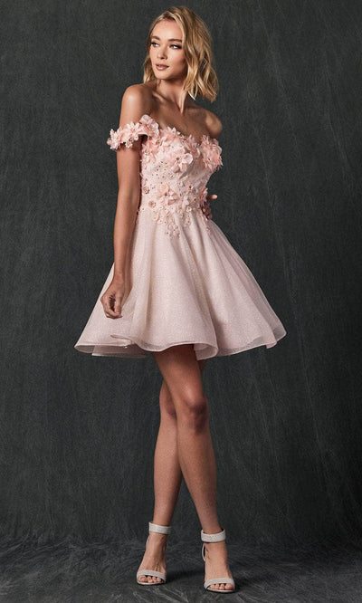 Juliet Dresses 861 - Floral Detail A-Line Cocktail Dress Special Occasion Dress XS / Blush
