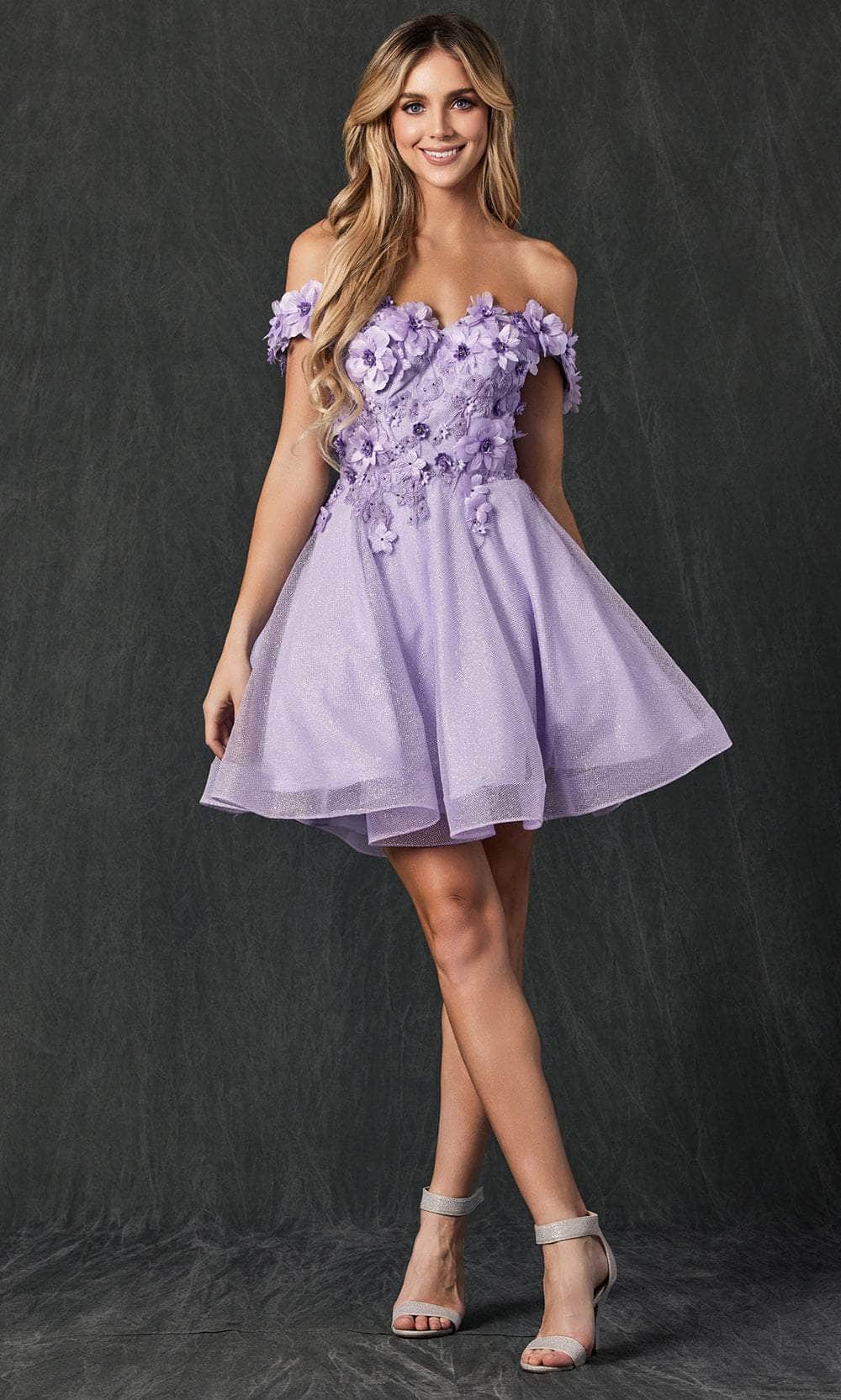Juliet Dresses 861 - Floral Detail A-Line Cocktail Dress Special Occasion Dress XS / Lilac