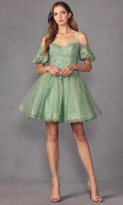 Juliet Dresses 886 - Embroidered Off-Shoulder Cocktail Dress Special Occasion Dress XS / Sage Green