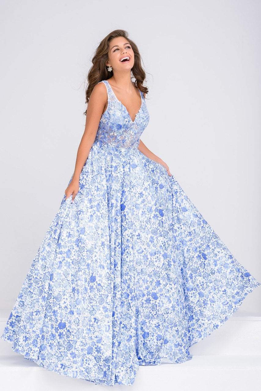 Jovani - Embroidered Bodice Prom Ballgown JVN50050 in Blue