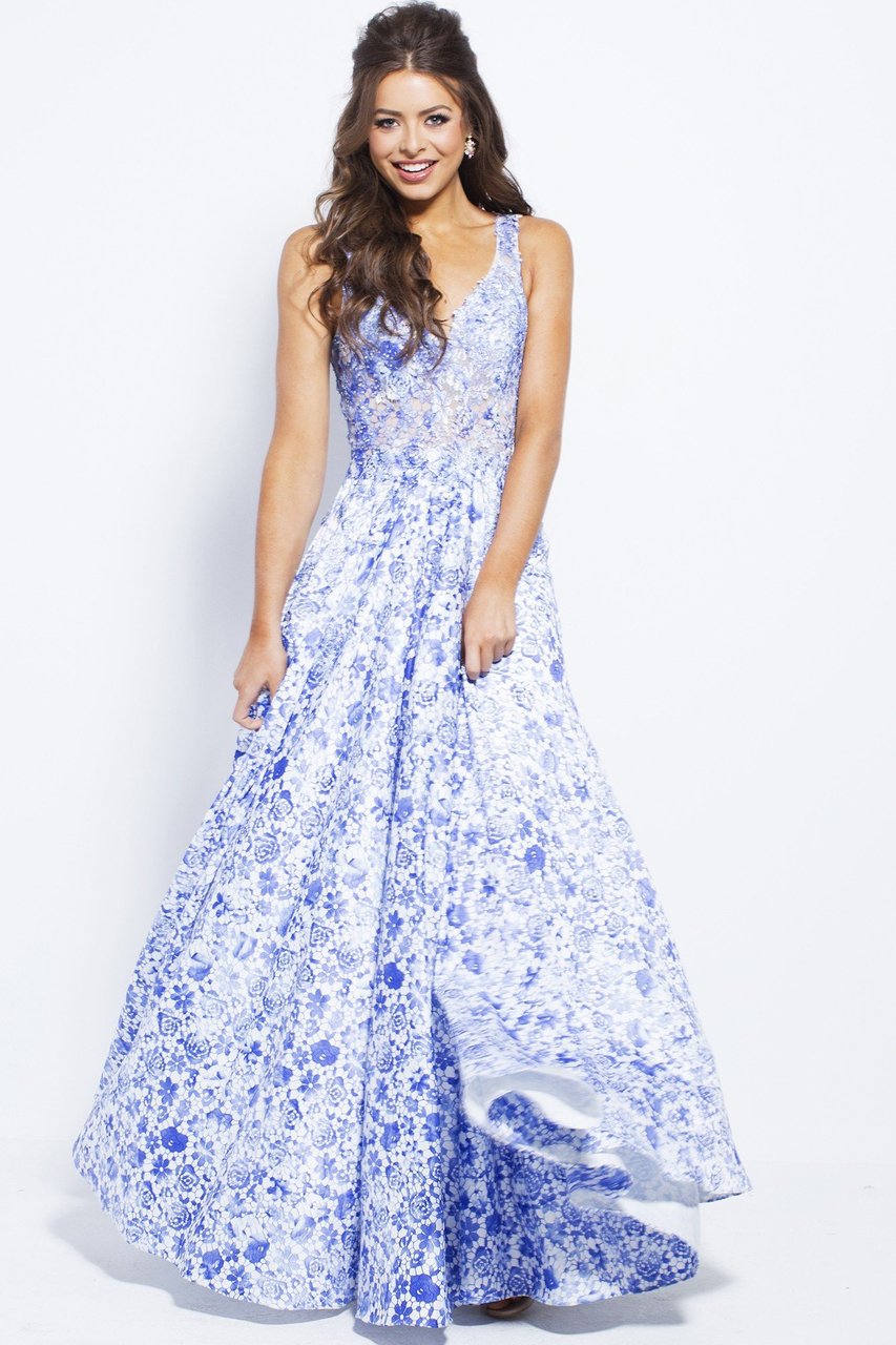 Jovani - Embroidered Bodice Prom Ballgown JVN50050 in Blue