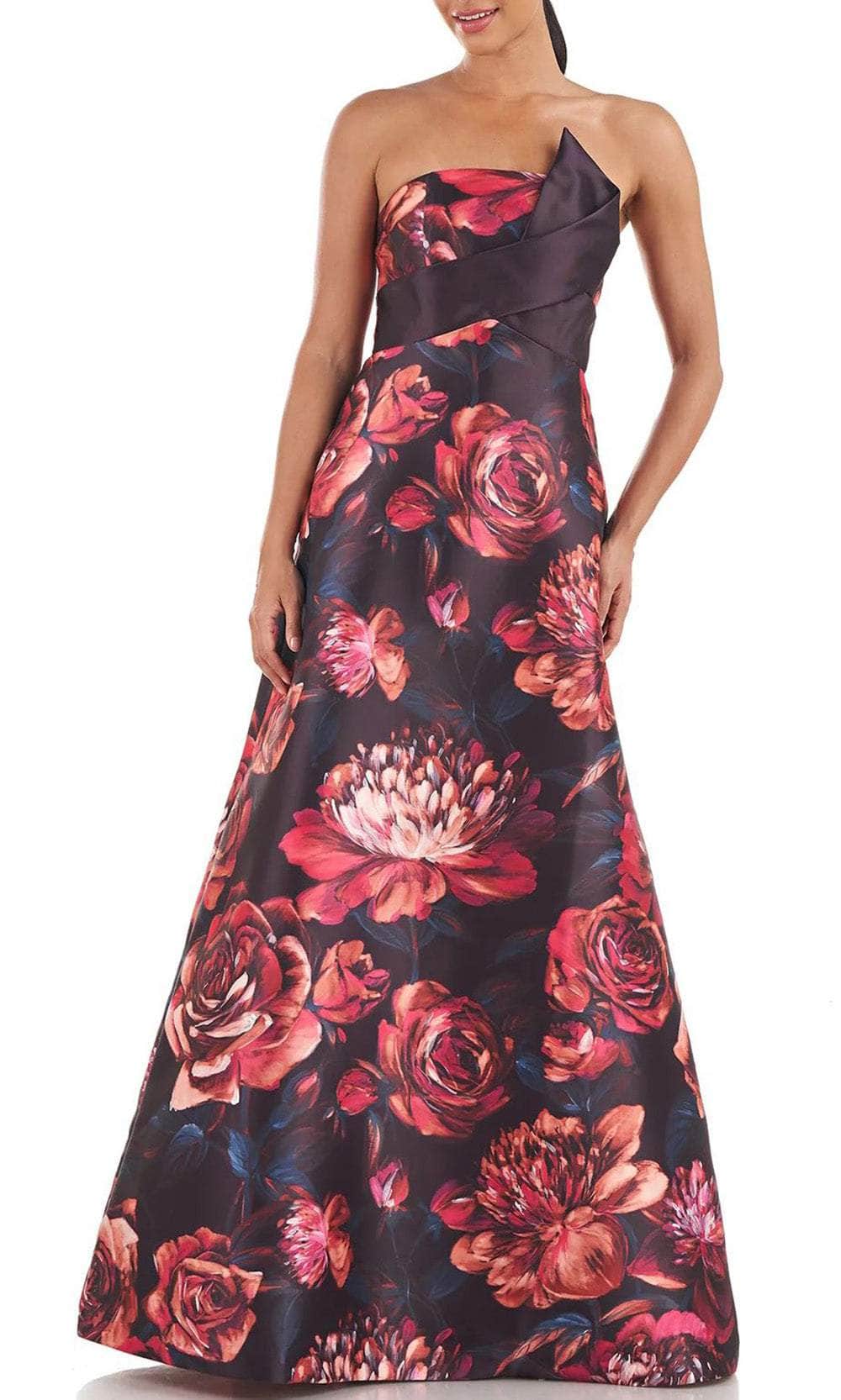 Kay Unger 5518224 - Long Mikado A-Line Dress - Strapless, Fitted Bodice, Jacquard, Side Pockets, Back Zipper Closure, Lined ADASA Kay Unger 5518224 - Long Mikado A-Line Dress - Strapless, Fitted Bodice, Jacquard, Side Pockets, Back Zipper Closure, Lined ADASA