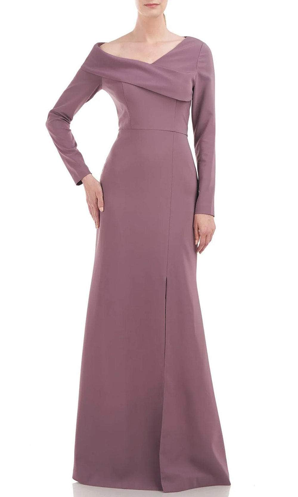 Kay Unger 5518825 - Long Stretch Crepe Mermaid Dress - Long Sleeve, Folded Detail, Full Back, Concealed Back Zipper Closure, High Slit, Floor Length ADASA Kay Unger 5518825 - Long Stretch Crepe Mermaid Dress - Long Sleeve, Folded Detail, Full Back, Concealed Back Zipper Closure, High Slit, Floor Length ADASA