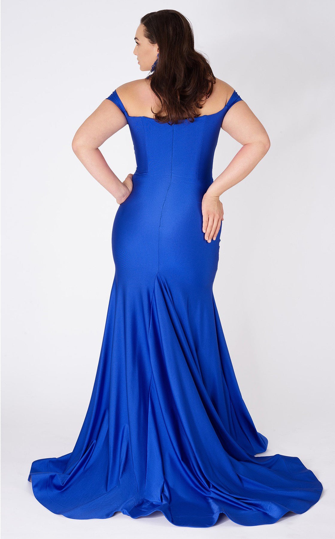 MNM COUTURE - L0044SC V-Neck Off-Shoulder Mermaid Evening Dress
