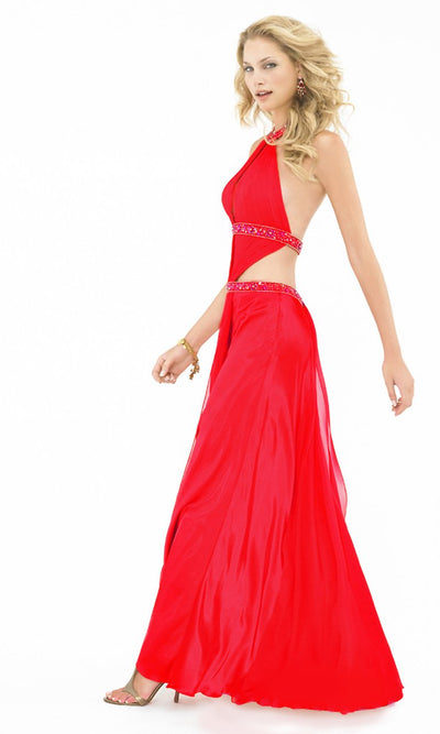 La Femme - 12172 Jeweled Halter Multi-Cutout Evening Dress Special Occasion Dress 00 / Red