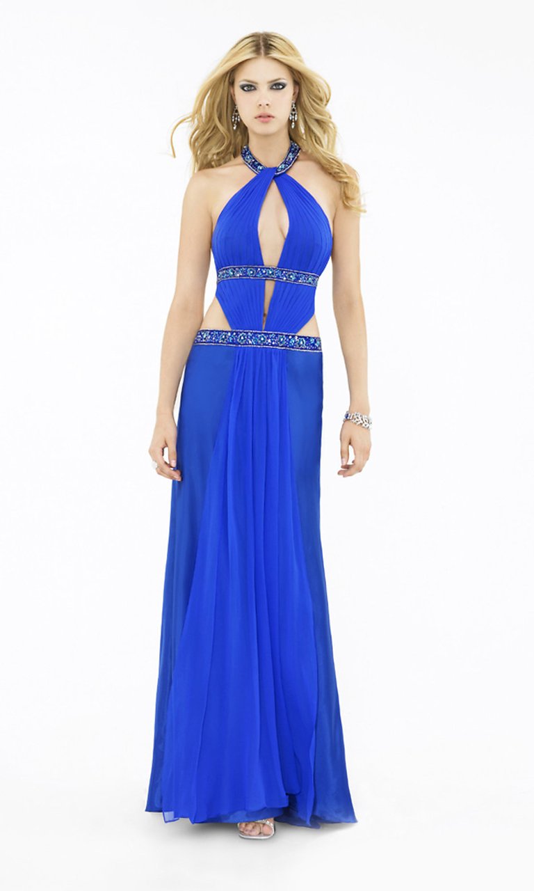 La Femme - 12172 Jeweled Halter Multi-Cutout Evening Dress Special Occasion Dress 00 / Royal Blue