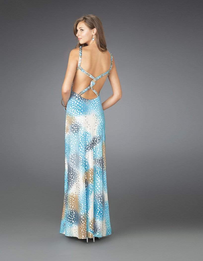 La Femme - 14401 Printed Halter Neck Column Evening Dress Special Occasion Dress