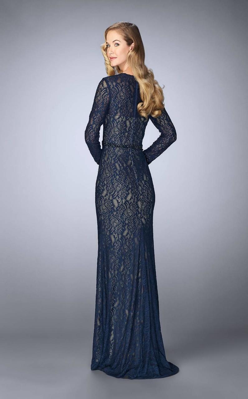 La Femme - 23115 Lace Long Sleeves Sheath Long Dress Special Occasion Dress