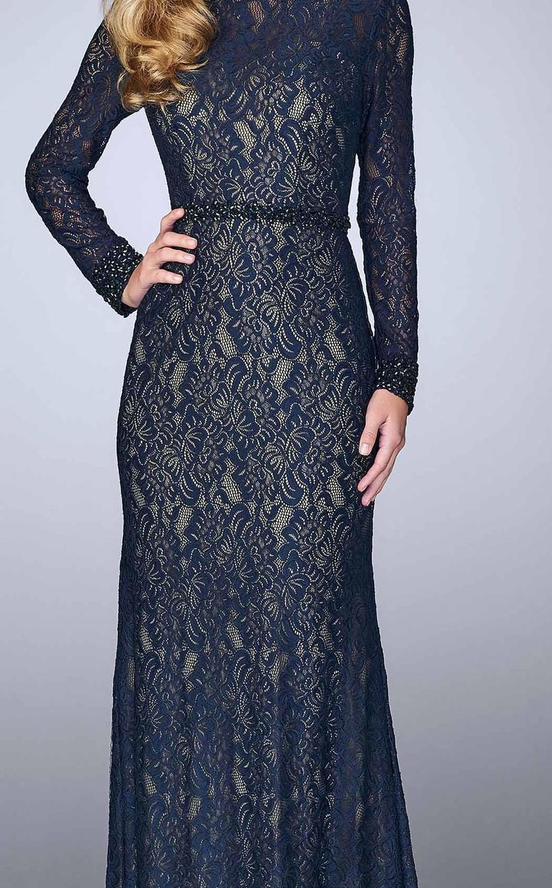 La Femme - 23115 Lace Long Sleeves Sheath Long Dress Special Occasion Dress