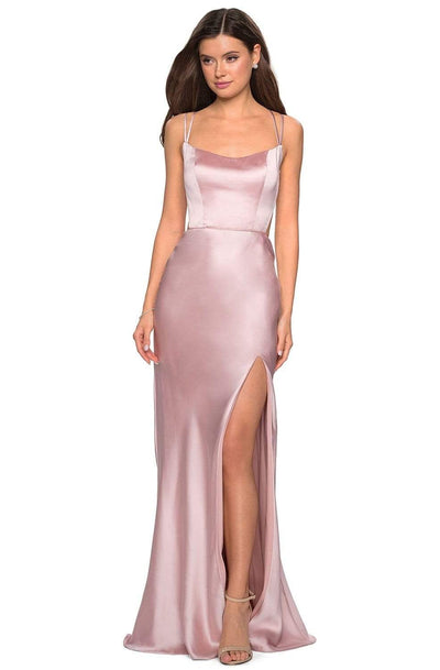 La Femme - 27010 Strappy Scoop Evening Gown with Slit Evening Dresses 00 / Blush