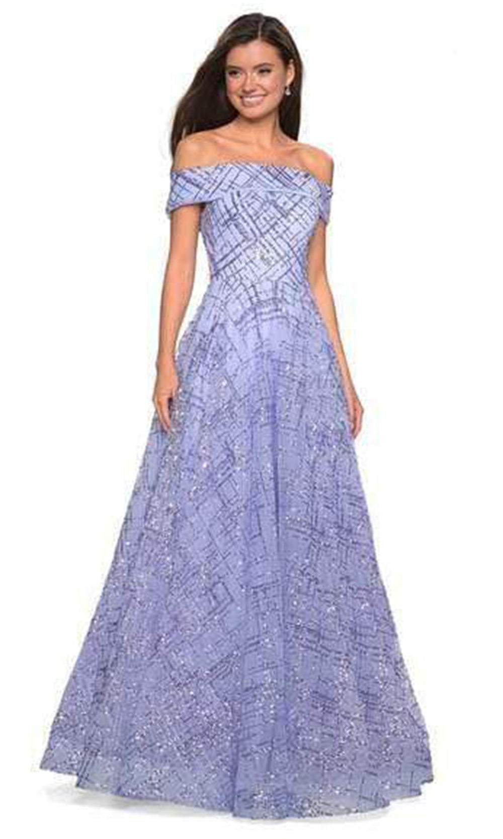 La Femme - 27577SC Off Shoulder Evening A-line Gown In Purple