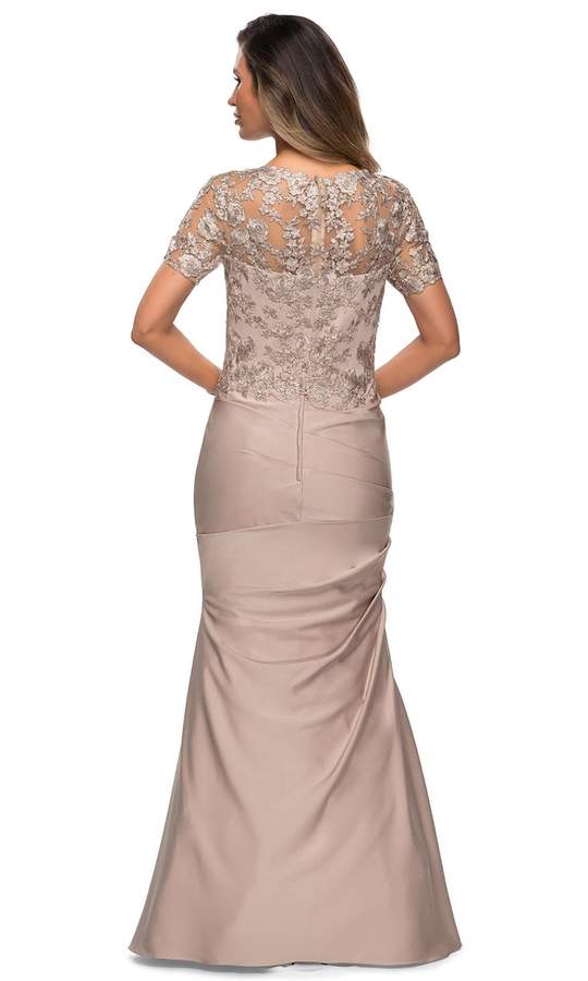 La Femme - 27989SC Sheer Lace Sleeve Sweetheart Neck Trumpet Dress CCSALE