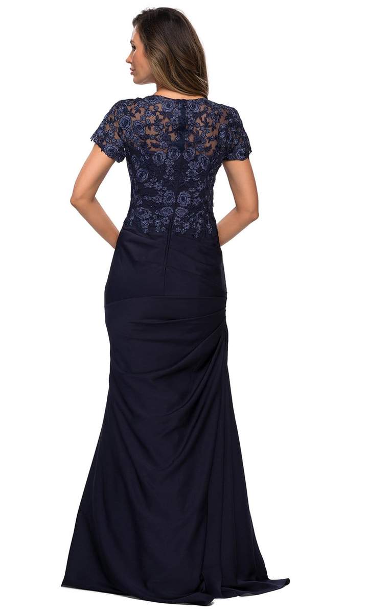 La Femme - 27989SC Sheer Lace Sleeve Sweetheart Neck Trumpet Dress CCSALE