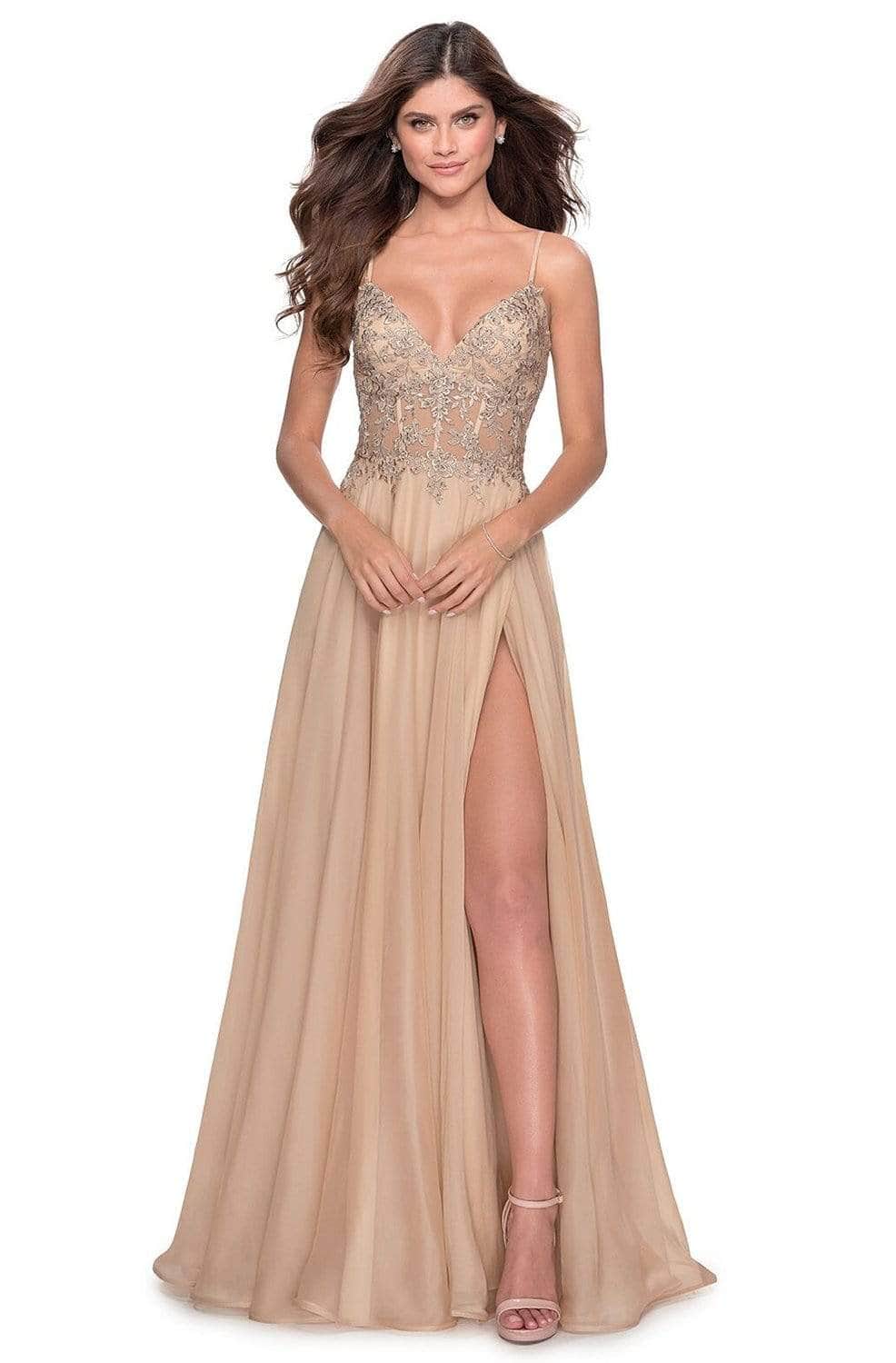 La Femme 28543SC - V-Neck Floral Lace Evening Dress  ADASA