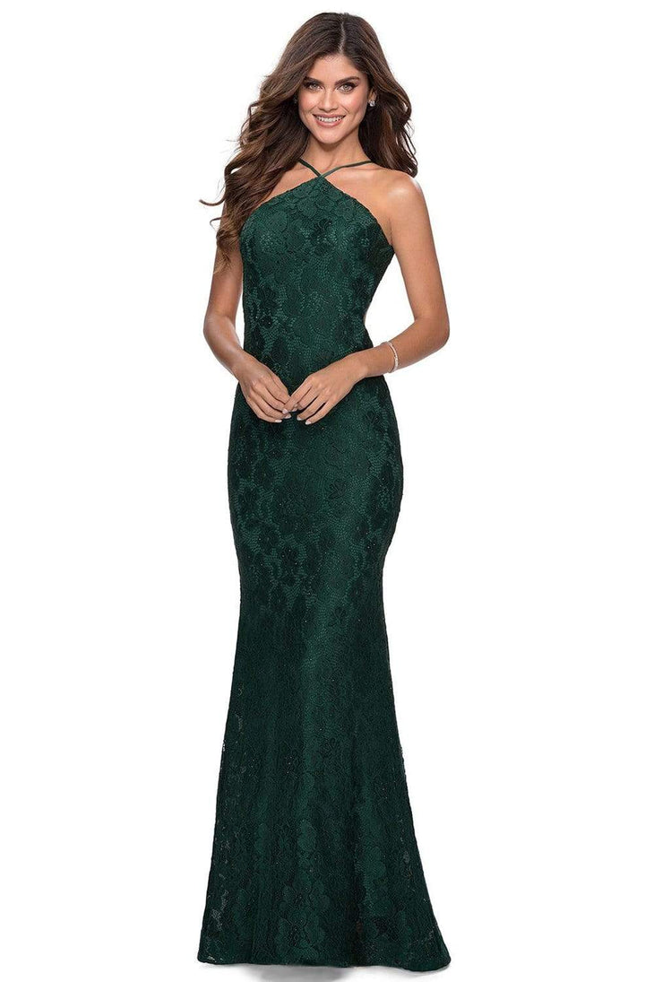 La Femme - High Halter Lace Prom Dress 28619SC In Green