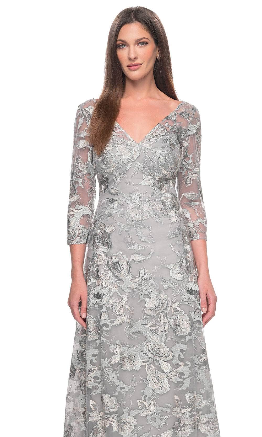 La Femme 30062 - V-Neck Quarter Sleeve Gown Mother of the Bride Dresses