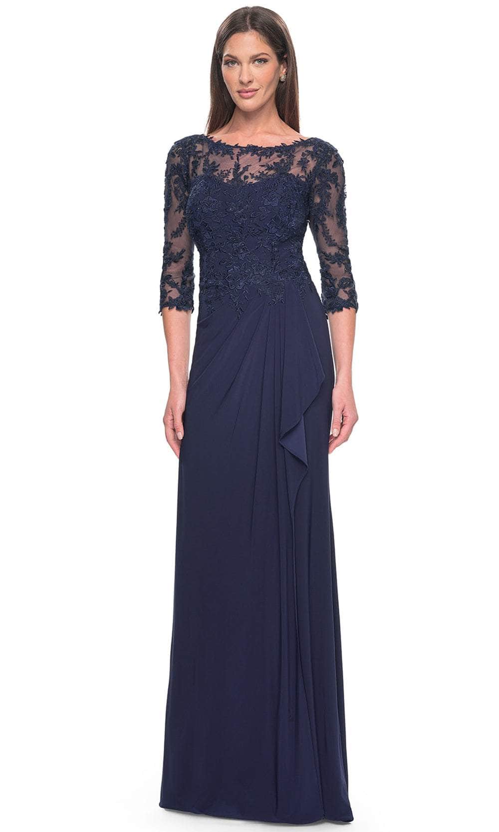 La Femme 30385 - Quarter Sleeve Trumpet Evening Dress Mother of the Bride Dresses 4 / Navy
