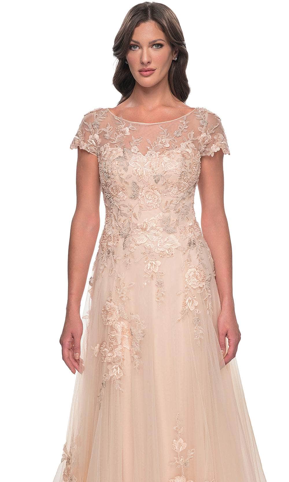 La Femme 31198 - Lace Applique Short Sleeve Gown Prom Dresses