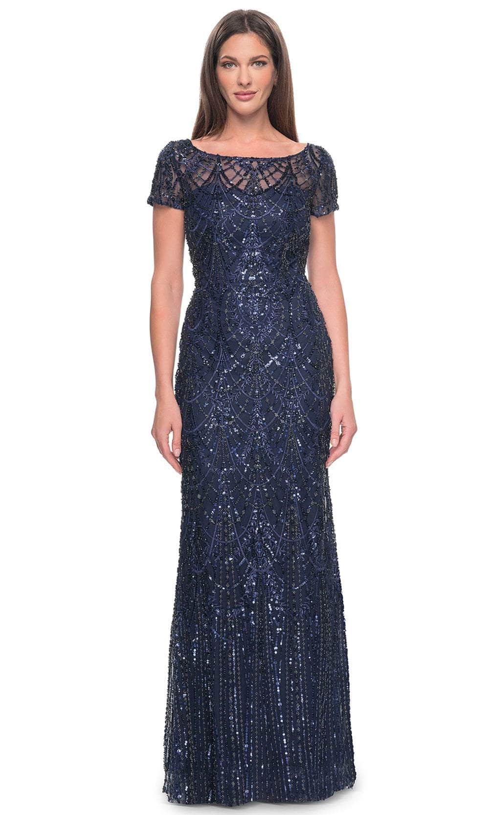 La Femme 31709 - Short Sleeve Beaded Dress Mother of the Bride Dresses 4 / Navy