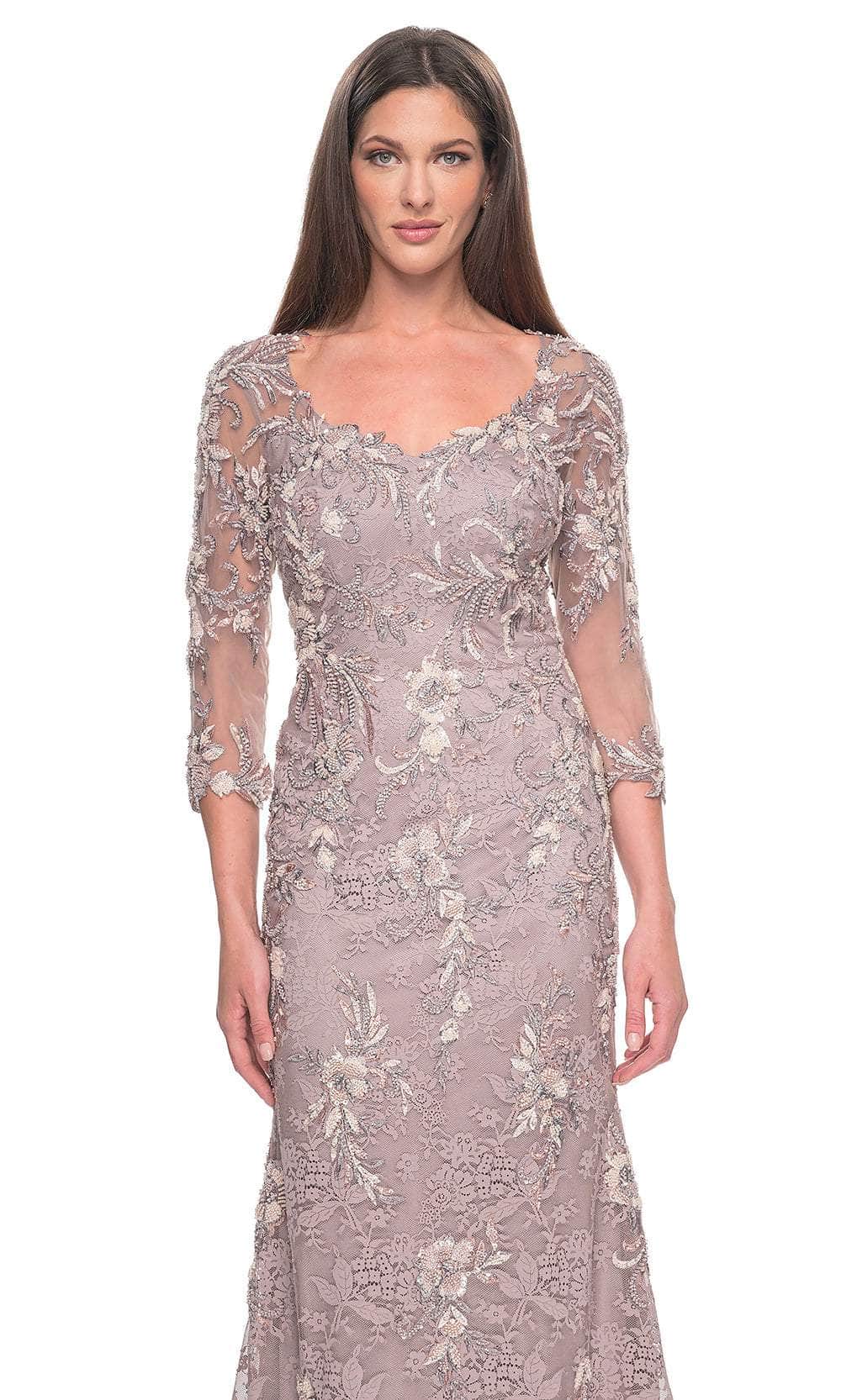 La Femme 31796 - Scoop Neck Quarter Sleeve Dress Mother of the Bride Dresses