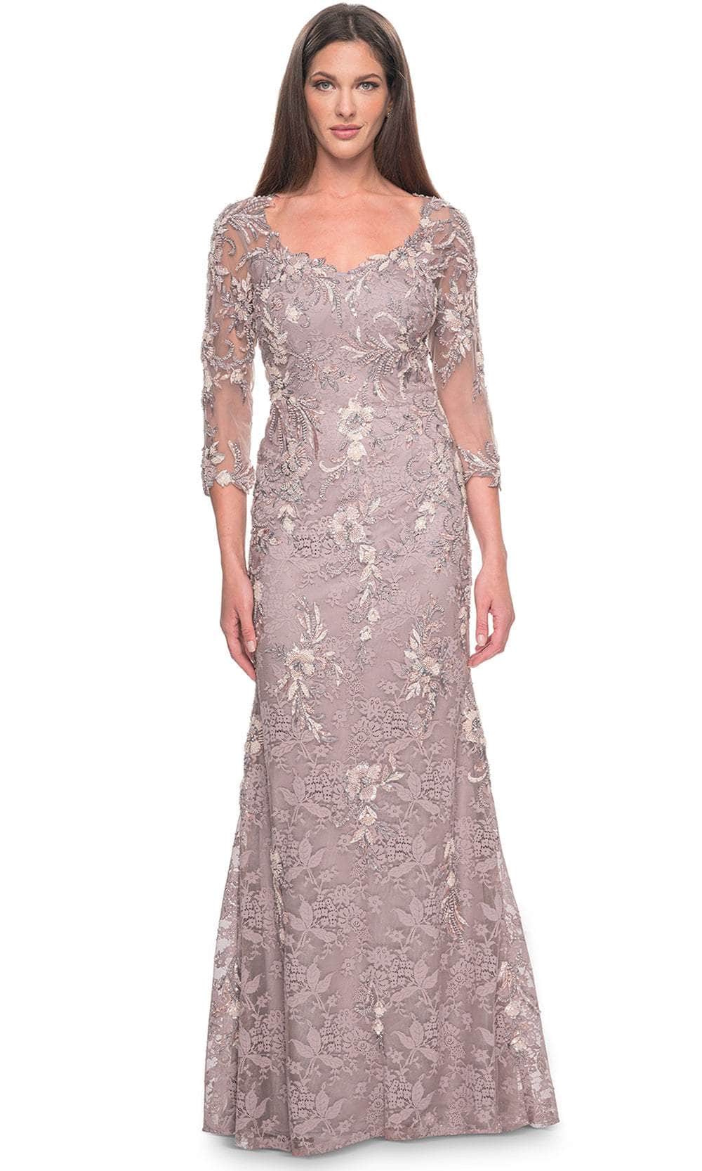 La Femme 31796 - Scoop Neck Quarter Sleeve Dress Mother of the Bride Dresses 4 / Dusty Mauve